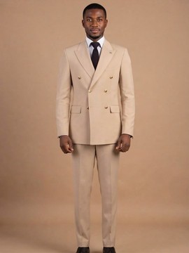 Costume beige croisé à double boutonnage