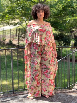 Off Shoulder Floral Kaftan Set