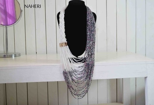 African beaded white necklace | African tribal jewelry | One size fits all | Gift for Her