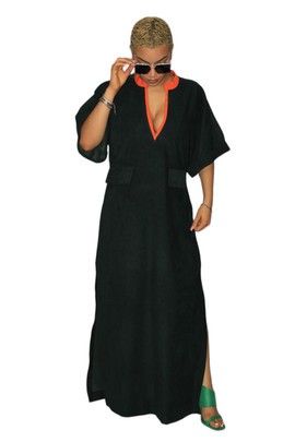 Velvet Maxi Dress with Flap Pockets