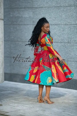 SOPHIE BLUE AND RED MIDI DRESS