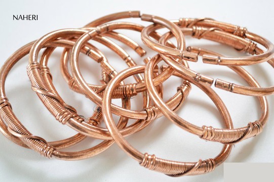 2 pieces African copper cuff bracelet handmade jewelry