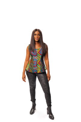 African Print Ankara Wax &amp; Net Flare Top, Ankara Top, African Womens Clothing, Wandizi Top