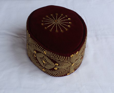 Velvet Stoned Crown Wedding Hat,  Traditonal Beaded Cap, African Mens Hat, African Wedding Hat