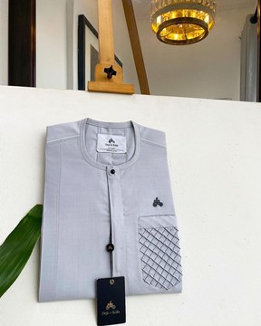 A Cloud grey, clear view black Swarovski buttons kaftan