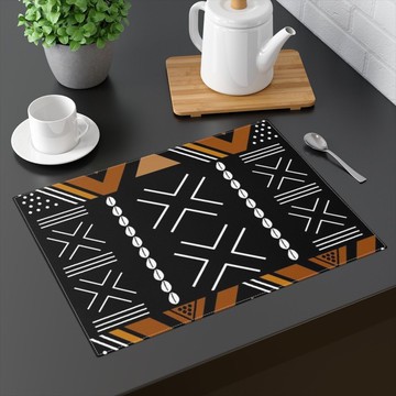 (TWO PIECES) African Placemat Tribal Cowrie Print (MORE SIZES AVAILABLE)