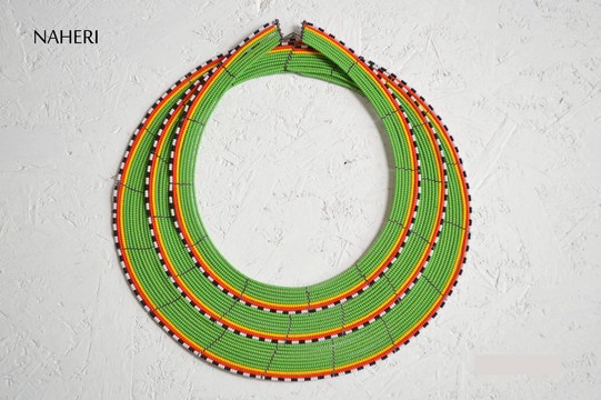 African maasai beaded necklace green multicolored handmade jewelry