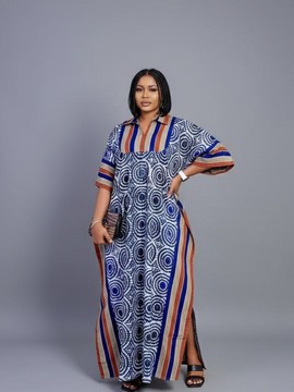 Robe longue élégante à rayures et à motifs - Une beauté artisanale