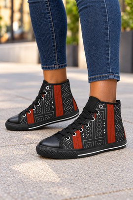 Tribal Trident African Print Women's Classic High Top Canvas Shoes | African Print Sneakers