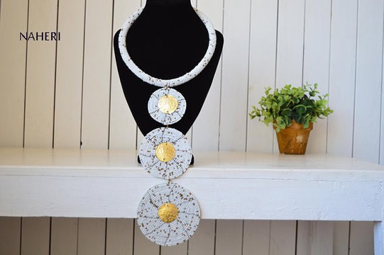African beaded white necklace |  Handmade jewelry | Tiered &amp; Tribal
