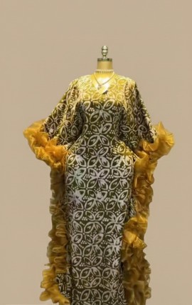 Adire Ruffle Maxi Gown