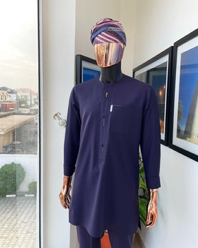 An egg plant purple, Flap with paisley lining details, African traditional senator kaftan native.