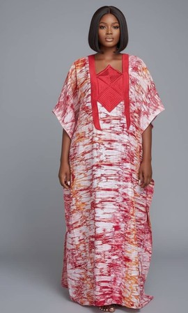 Elegant Red and Pink Printed Kaftan Dress