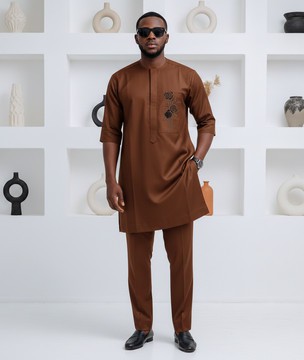 Best Men's Kaftan Styles Nigeria – Brown 3/4 Sleeve Premium Outfit