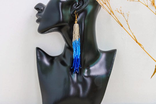 African Beaded earrings, Beaded Fringe earrings, Elegant earrings, Tribal earrings, Boho earrings