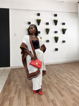 African Print Kimono Set for Women, White Palazzo Pants &amp; Kimono, African Fashion Two Piece Set