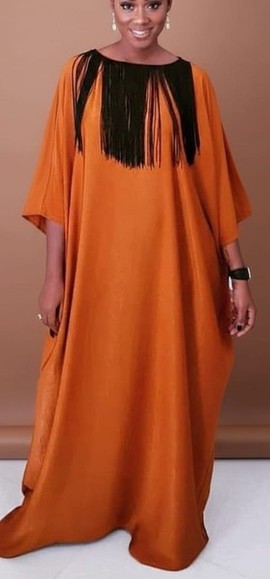 Burnt Sienna Fringe-Neck Kaftan