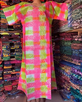 Adire Boubou, African Bubu, African Print Kaftan, Adire Silk Dress, Tie &amp; Dye Dress