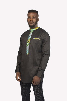 Black Dress Shirt with ankara blend, Mens Dress Shirt, Mens Clothing, Mens Wear