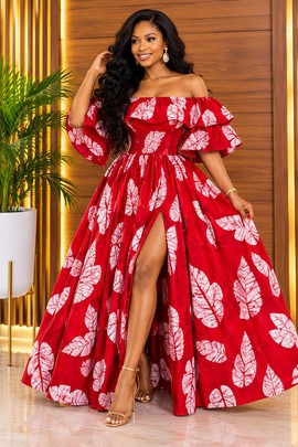 Luxury Red Ankara women's dress, Ankara Casual kaftan Dress Nigeria style
