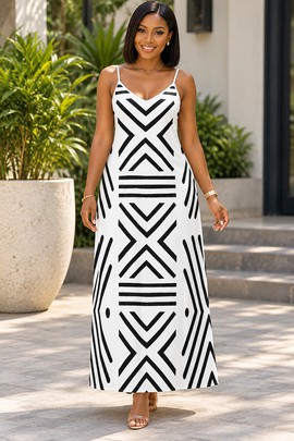 Robe longue élégante à col en V pour femme, imprimé zèbre Safari | Robe longue imprimé zèbre | Bynelo