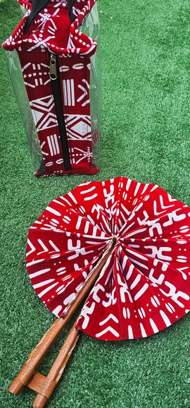 Ensemble Éventail &amp; Trousse Assortie en Tissu Africain