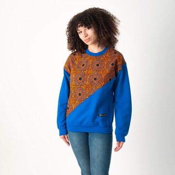 Sweatshirt Bleu Royal en coton avec wax orange