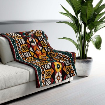 Tribal African Print Throw Blanket Bogolan Pattern (MORE SIZES AVAILABLE)