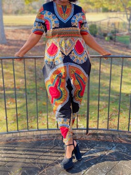 African Print Ankara Black Dashiki Cotton Jumpsuit