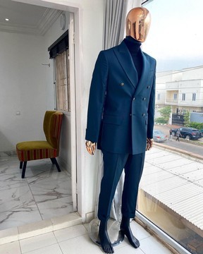 Army green double breasted suit