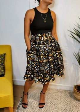 African fabric bogolan pattern high waist skirt