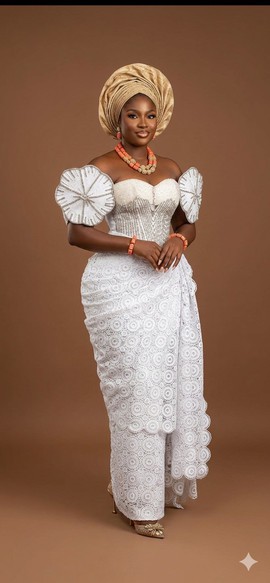 Embellished White Lace Gown