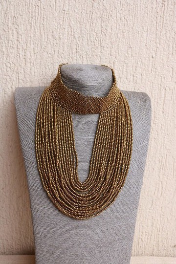 African choker necklace, Beaded fringe necklace, copper necklace, Moms gift