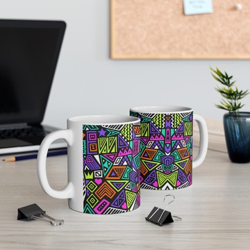 Colorful Ankara Print Mug | African Pattern Ceramic Coffee Cup | Vibrant Afro Inspired Drinkware