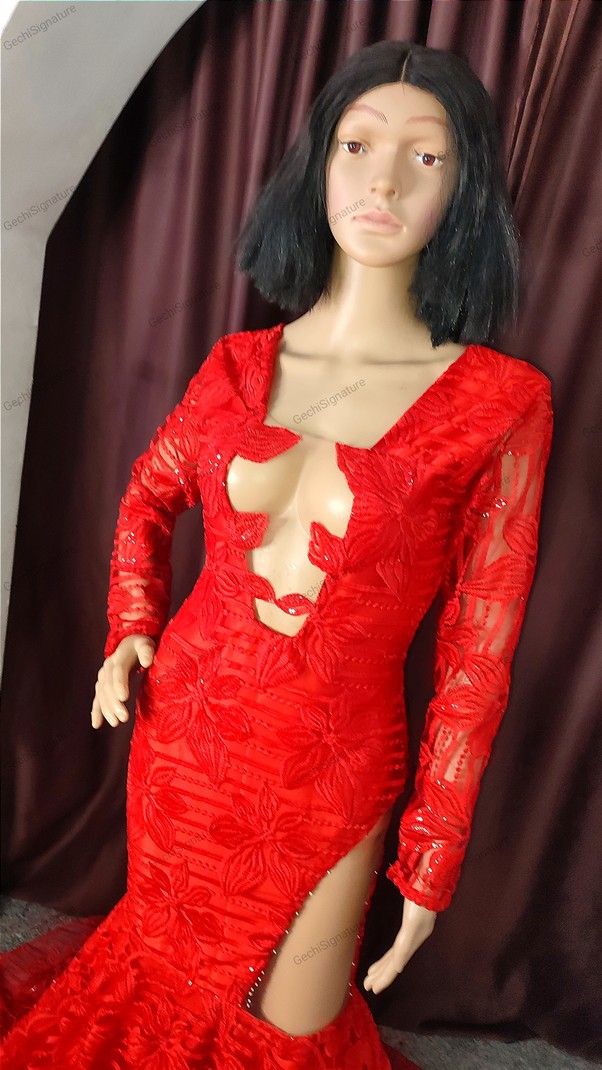 Elegant red prom dress, red wedding reception dress, red lace prom gown - ANKA Elegant red prom dress, red wedding reception dress, red lace prom gown - ANKA
