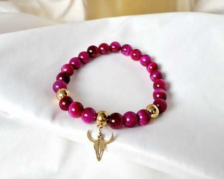 Bracelet œil de tigre rose fuchsia💞 BAREA /en pierre naturelle/ Madagascar