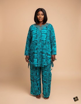 Cerulean Tide Embellished Tunic Two-Piece Set