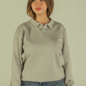 Sweat-polo Gris Loose Fit Unisexe affirmation en broderie "You Look Great Today" Détails En Wax