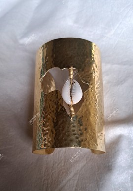 Brass cuff, African cowrie shell cuff , statement bracelet