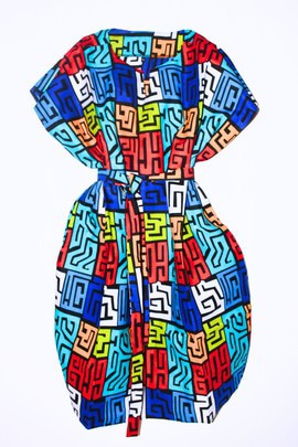 Robe Caftan Avec Poches-Imprimé Africain Labyrinthe