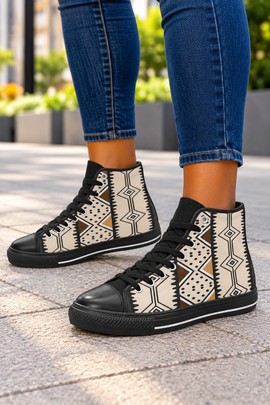 Tribal Mudcloth Women's Classic High Top Canvas Shoes | Tribal African Print High Top Sneakers