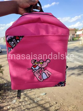Leather backpack , pink panther backpack , girls backpack , pink panther Embroidered backpack