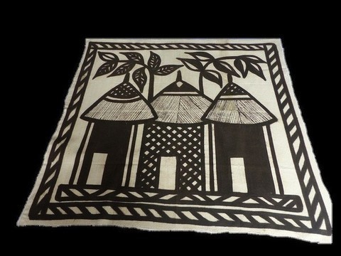 tableau batik scène de village 04