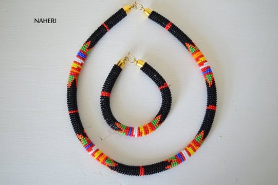 African Maasai Beaded Necklace | Zulu necklace with matching bracelet