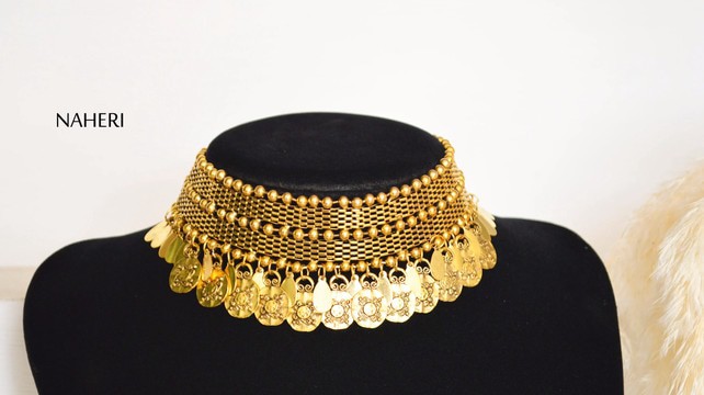 African jewelry inspired brass choker necklace