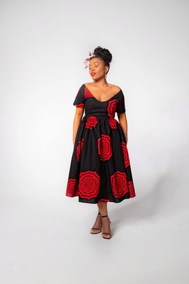 THERESA RED AND BLACK DRESS