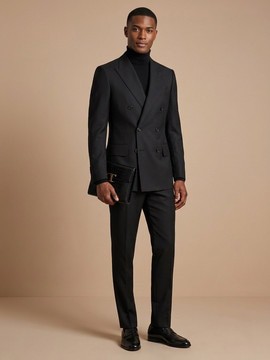 Ensemble de costume noir croisé – Blazer ajusté pour homme à revers en pointe et pantalon fuselé 2 pièces