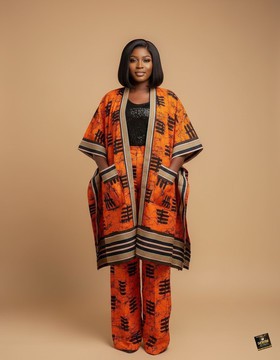 Ensemble deux pièces en kimono Adire et pantalon à jambes larges