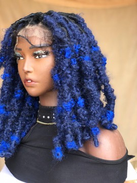 Full lace distressed locs, black and blue bob distressed locs For Black Women