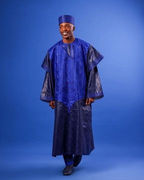 Navy blue, arewa embroidery, Malian embroidery details, traditional Agbada